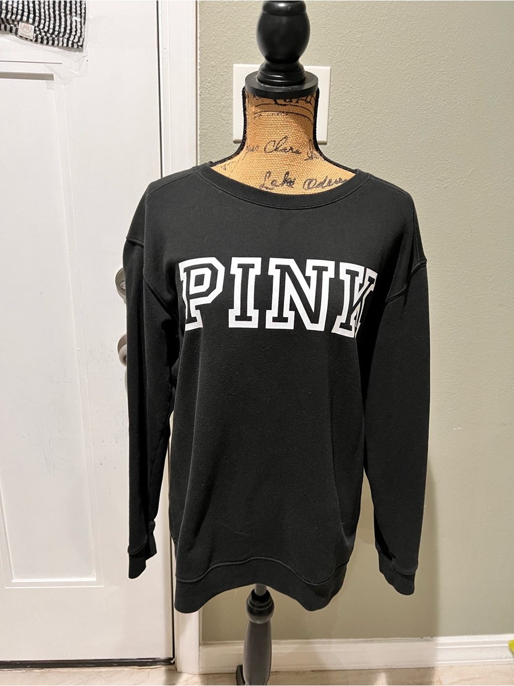 PINK Victoria's Secret Black Crewneck with White Logo